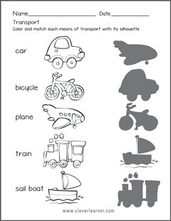 KInds of transportation worksheets for preschool children