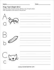 Preschool uppercase letter test sheets for children