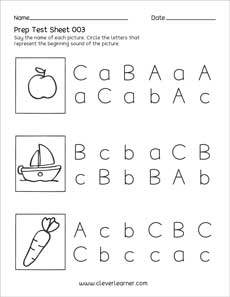 PreK lowercase letter test sheets for kids
