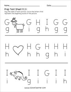 Preschool uppercase letter test sheets for children