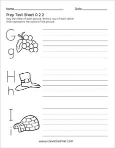 PreK lowercase letter test sheets for kids