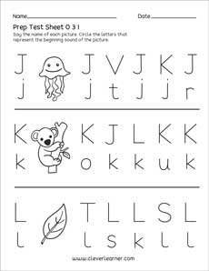 Free upper-case picture and letter activity worksheet for kindergarten