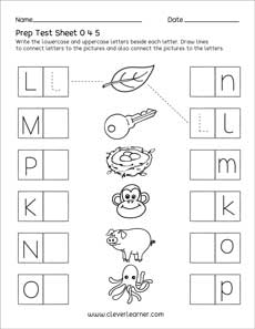 Free upper-case picture and letter activity worksheet for kindergarten