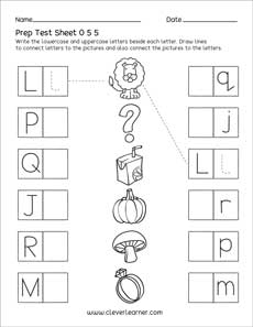 Preschool uppercase letter test sheets for children