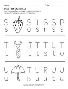 Preschool uppercase letter test sheets for children