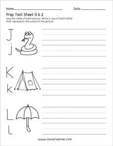 PreK lowercase letter test sheets for kids
