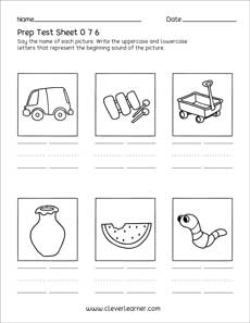 Free upper-case picture and letter activity worksheet for kindergarten