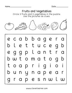 Fruits and veggies worksheets for preschool kids