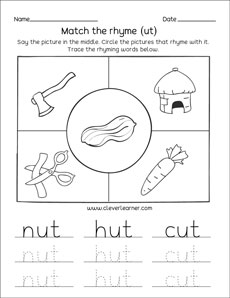 Rhyme words activity worksheets for kids