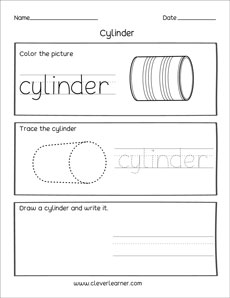 Preschool 3D Form Cylinder Shape Activity Sheets