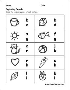 Free Picture Beginning Sounds Printables