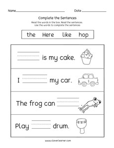 Fun sentence builder activity for 2nd grade children