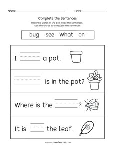 Fun sentence builder activity for kindergarten children