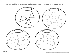 Free Hexagon Shape Picture matching worksheets for prek children