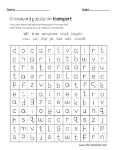 Free crossword on transport worksheets for 2nd grade kids