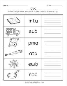 Color the CVC word - ELA Worksheets