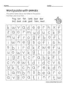 These four letter word puzzle worksheets are developed with animal names, verbs and other themes