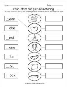 4-Letter-Word And Picture Matching Activity For Homeschool Kids