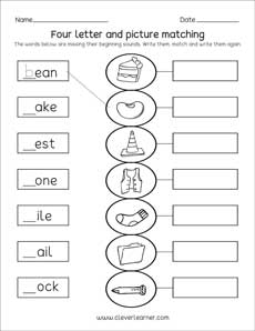 4-Letter-Word And Picture Matching Activity For Homeschool Kids