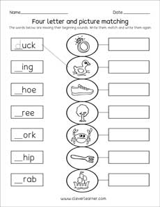 Free Four Letter Word Matching Activity Worksheets For Children