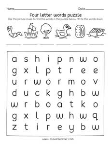 4-Letter Words and Picture Puzzle for 5 Year Olds