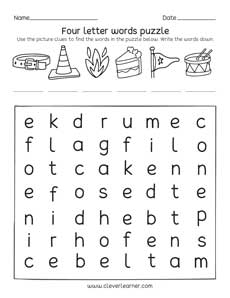 Easy and Free Four Letter Word Activity Worksheets For Children