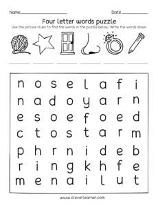Free, Printable Four Letter Words Activity Sheets For Children In Kindergarten And First Grade and 2nd Grade