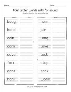 Free 4-Letter Word Writing Worksheets for First Grade Children