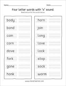 Free 4-Letter Word Writing Worksheets for First Grade Children