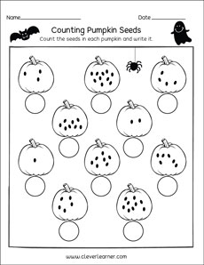 Pumpkin seeds counting worksheets for kids