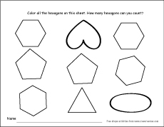 Hexagon shape drawing and coloring for preschool children