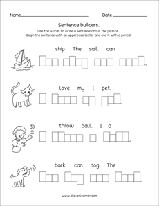 FREE Sentence Building Cut and Paste Worksheets