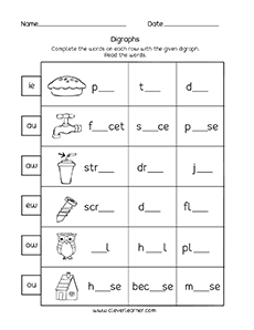 Free Kindergarten vowel digraph activities