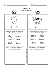 Free Kindergarten vowel digraph activities