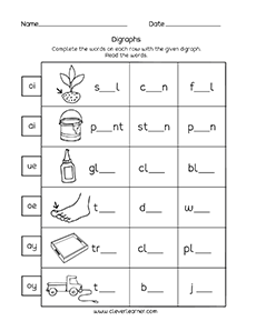 Free Kindergarten vowel digraph activities