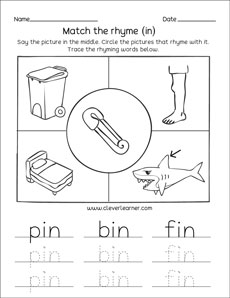 Rhyme words activity worksheets for kindergarten