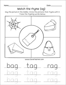 Rhyme words activity worksheets for kindergarten