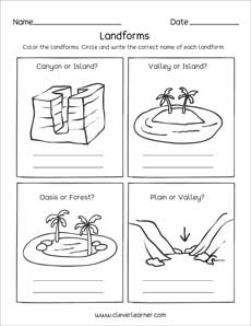 Free landforms activity sheets for homeschool kids