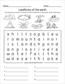 Landforms puzzles activity sheets for kids