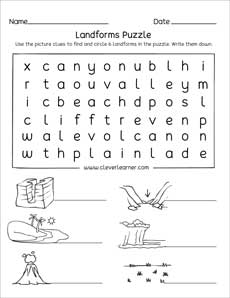 Types of landforms for 1st grade children