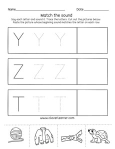 Free Phonics Letter Y, Z Sound Activity With Pictures for Preschool Children