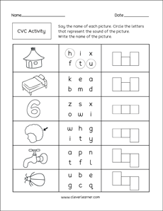 CVC short words practice sheets for early readers