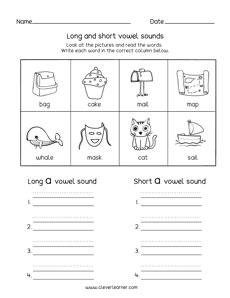 Kindergarten vowel sorting activity sheets