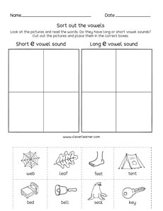 preK vowel sorting activity sheets