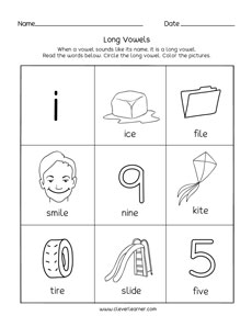 Long Vowel Word Worksheets for Preschool and Kindergarten