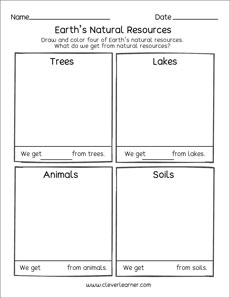 Free Natural rosources activity sheets for PreK kids