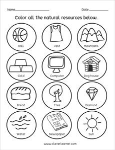 Free Natural rosources activity sheets for PreK kids