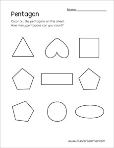 Pentagon shape identification worksheets for homeschool children