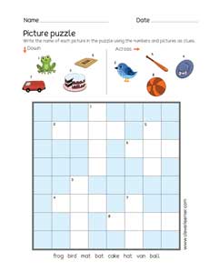 Simple, fun and free picture crossword puzzles for children in preschool
