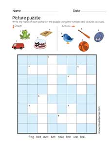 Simple, fun and free picture crossword puzzles for children in preschool